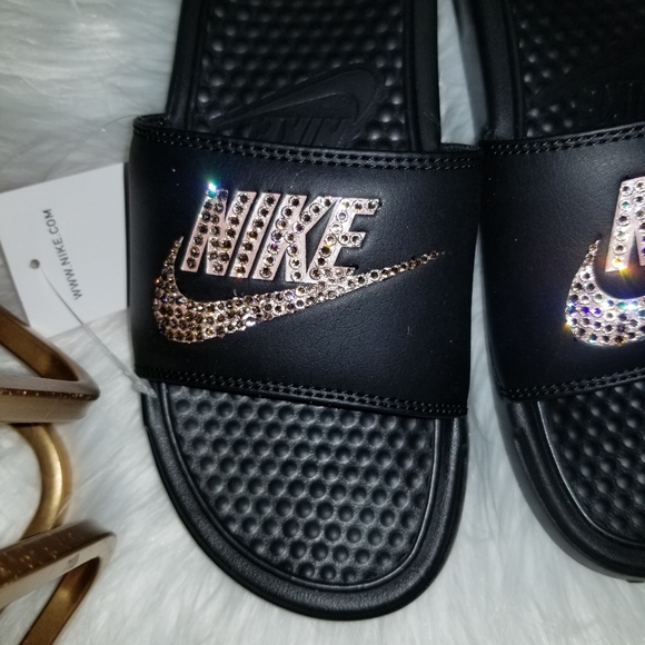 New custom Rose gold bling Nike Slides - Picture 3 of 6